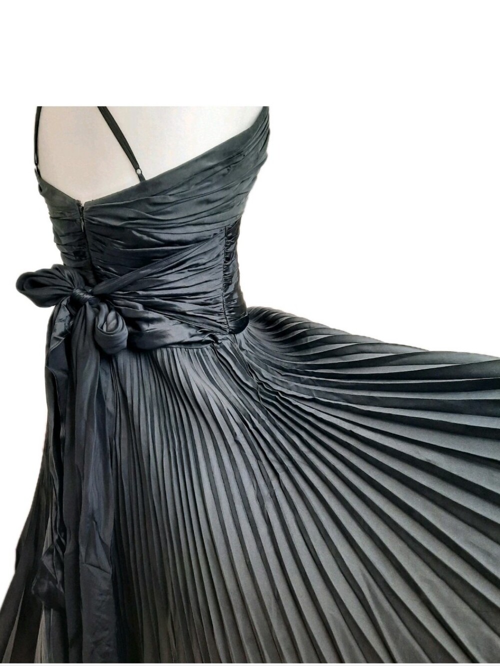 BCBGMaxAzria Black Pleated Midi Dress with Side Tie